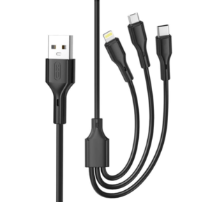 XO - NB230 2.4A Rock Series lighting Data Cable כבל טעינה 3 ב 1 צבע לבן
