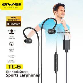 XO - AWEI TC6 TYPE-C אוזניות חוט חיבור טייפ סי